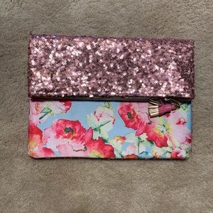 Fold over sequin and satin purse